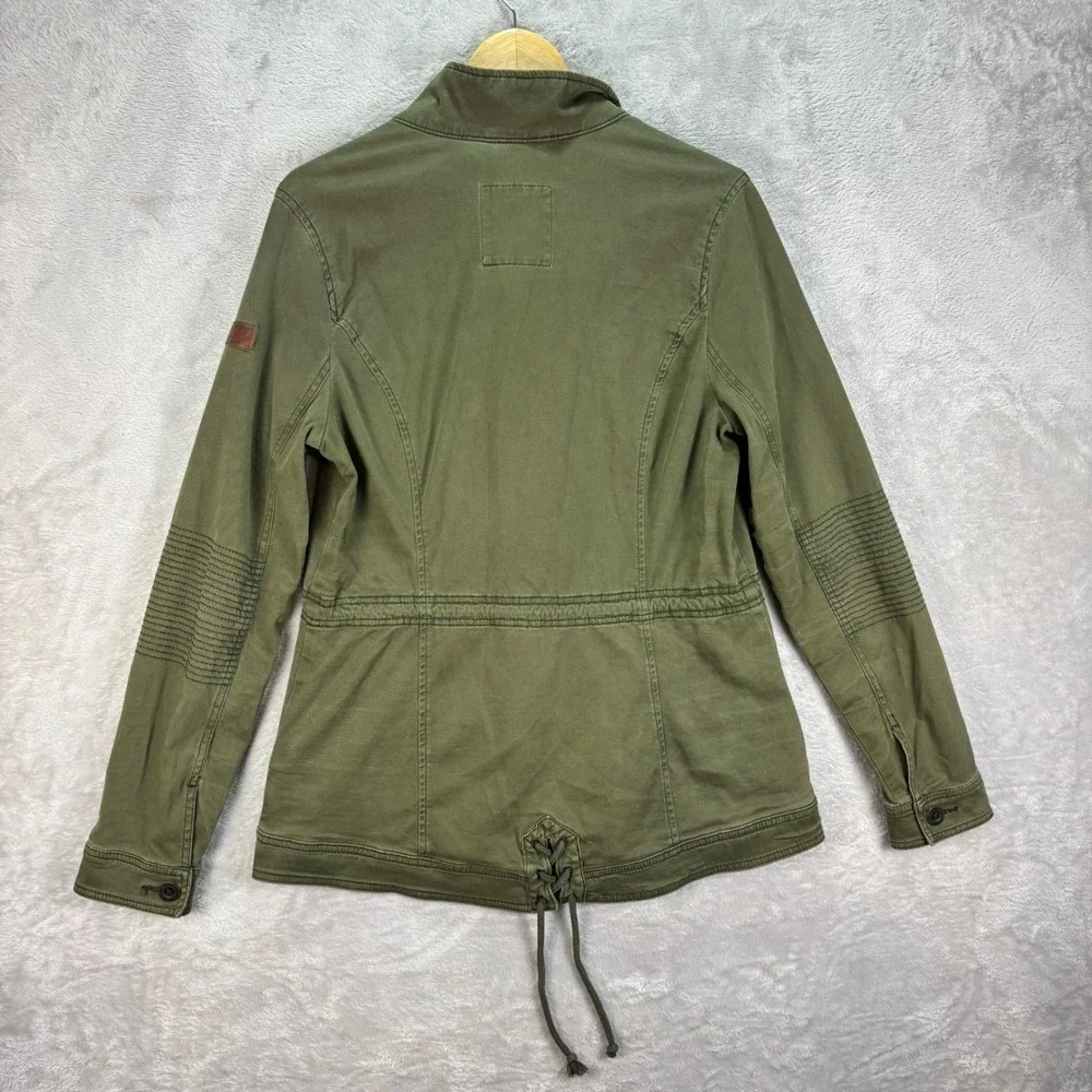 Hollister Women L Utility Jacket Green Moto Stitch Drawstring Waist‎ Casual Coat